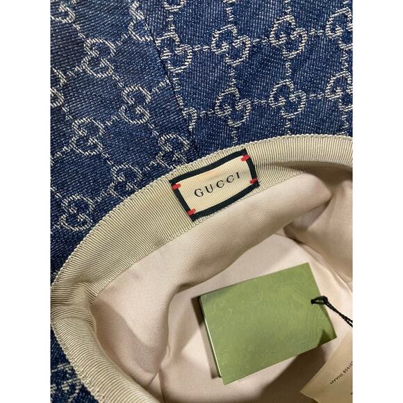 Gucci Eco Washed Denim Wide Brim Monogram GG Logo Hat Medium - Picture 6 of 13
